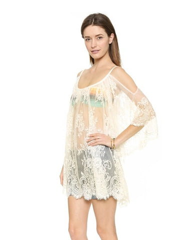 Seductive Sheer Embroidery Beach Cover-up Dress For Ladies