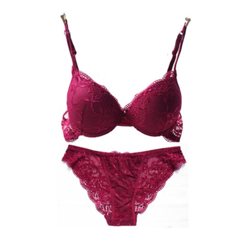 Sexy Solid Color Women's Lace 3/4 Cup Push Up Bra & Briefs Set 70B/75B/80B